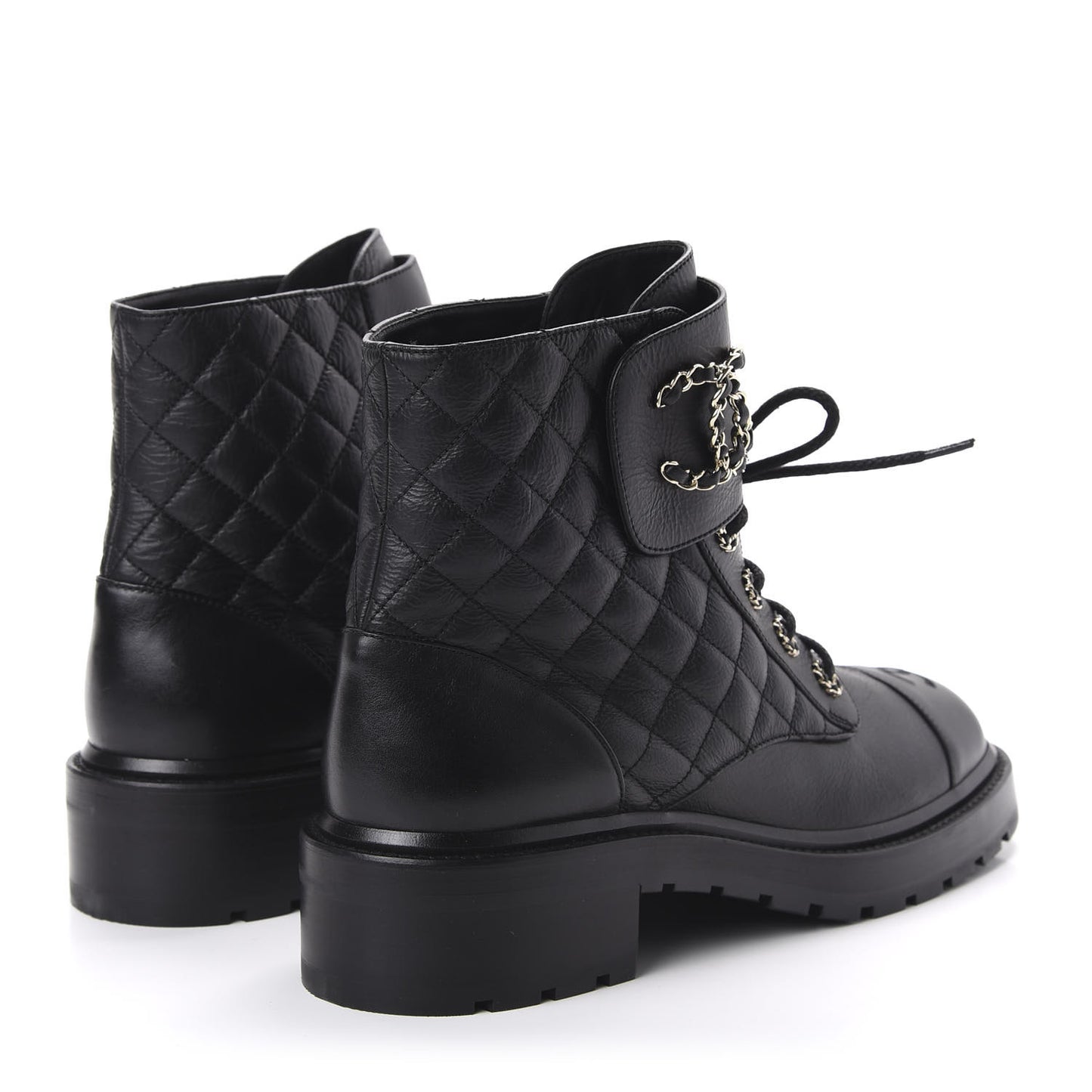 Shiny Goatskin Calfskin Quilted Lace Up Combat Boots 42 Black