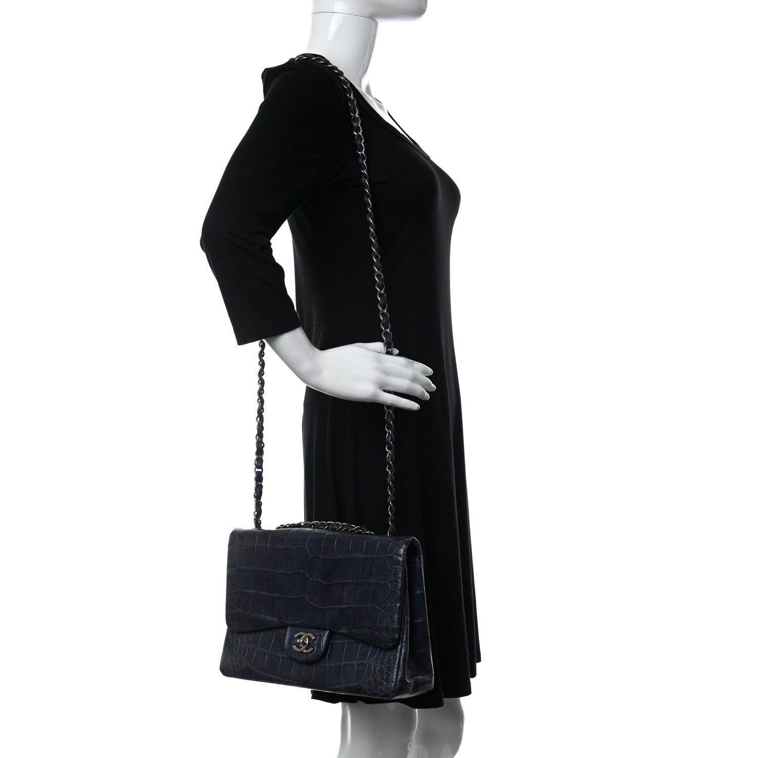 Chanel Matte Alligator Jumbo Single Flap Blue 2 of 12
