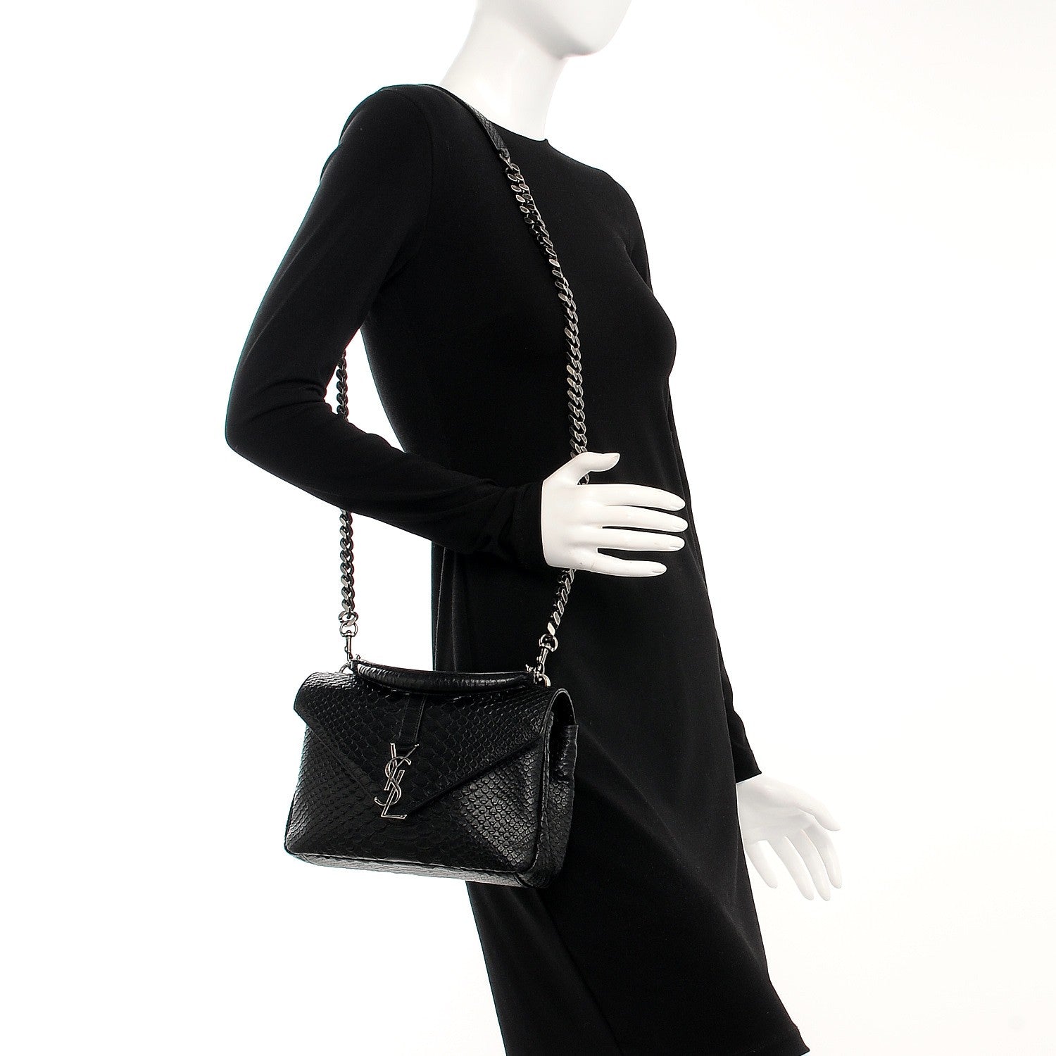 Saint Laurent Calfskin Python Embossed Monogram Medium College Bag Black 2 of 8