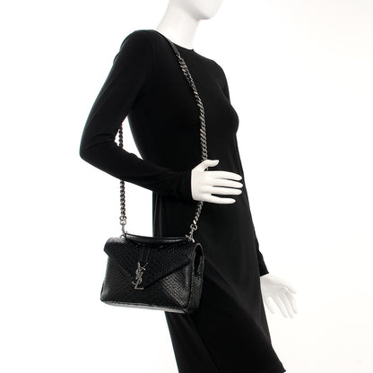 Saint Laurent Calfskin Python Embossed Monogram Medium College Bag Black 2 of 8
