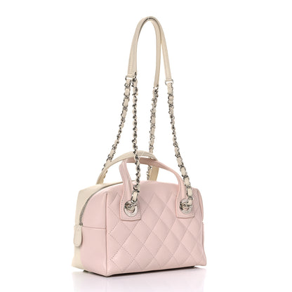 Chanel Calfskin Quilted Feather Weight Bowling Bag Ivory Light Pink 4 of 15