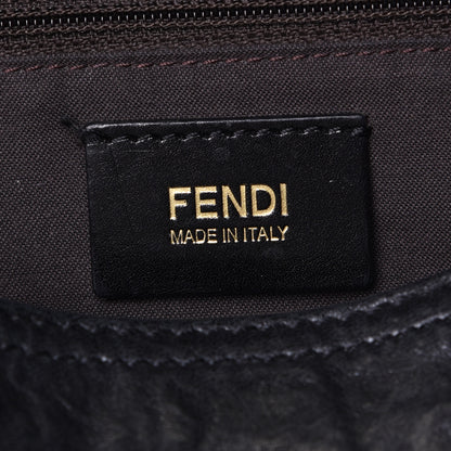 Fendi Crumpled Calfskin Fringe Medium Convertible Baguette Black 5 of 5