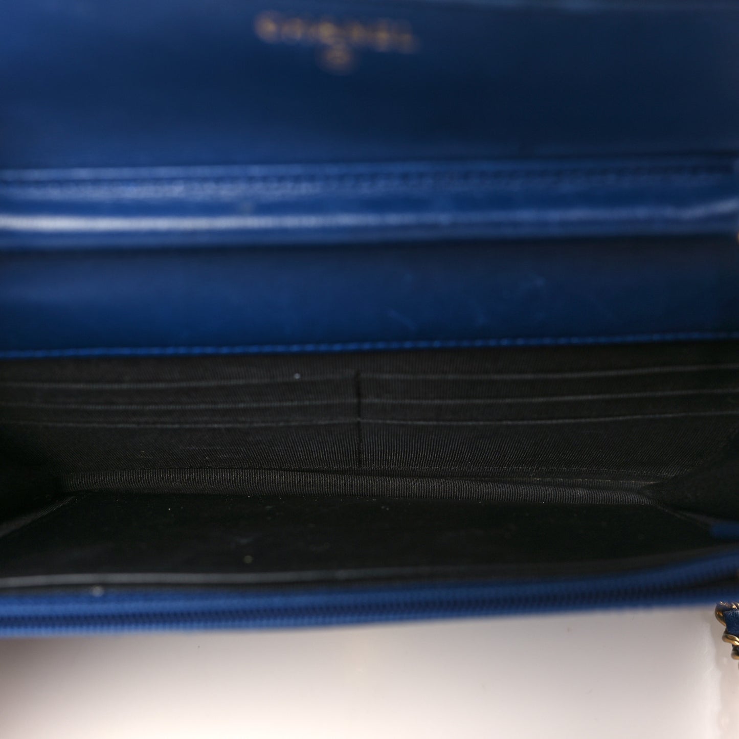 Lambskin Quilted Elegant CC Wallet On Chain WOC Blue Black