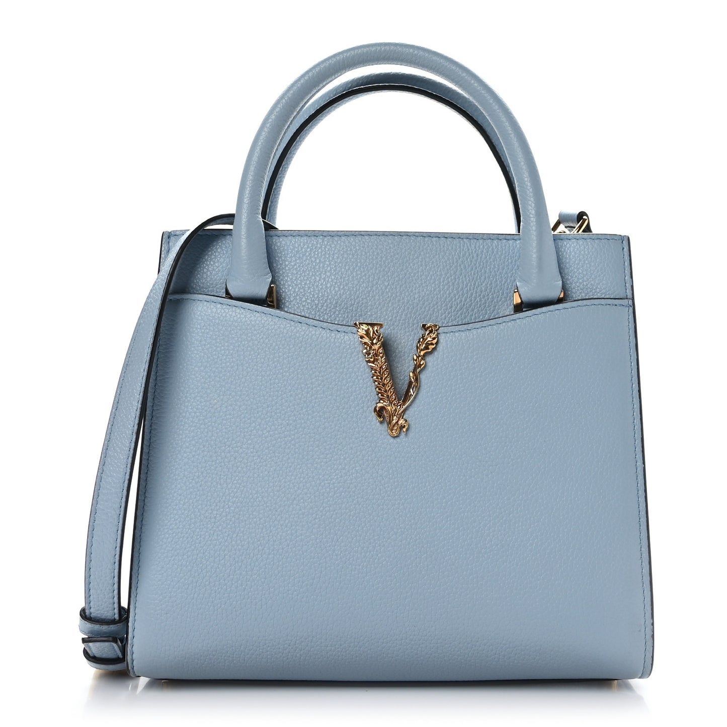 Grainy Calfskin Virtus Top Handle Tote Light Blue