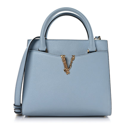 Versace Grainy Calfskin Virtus Top Handle Tote Light Blue 1 of 8