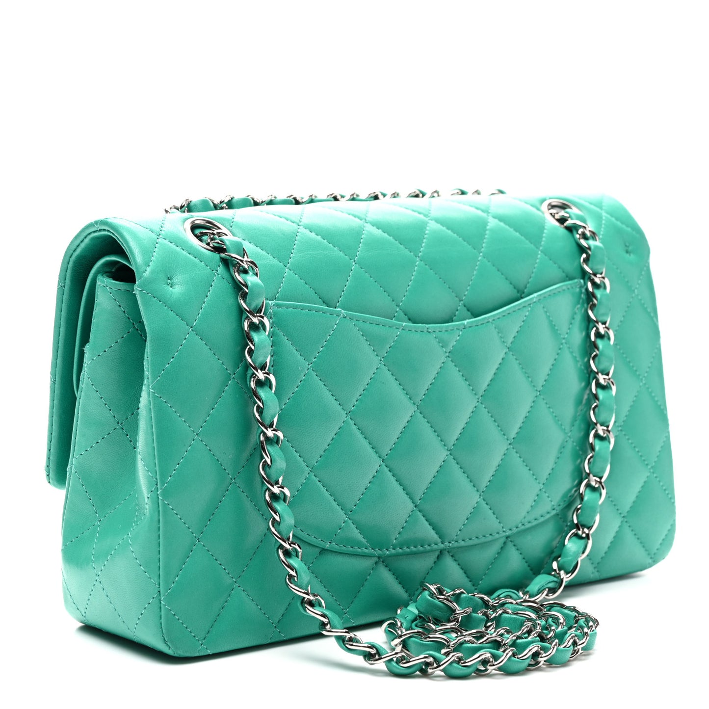 Lambskin Quilted Medium Double Flap Green