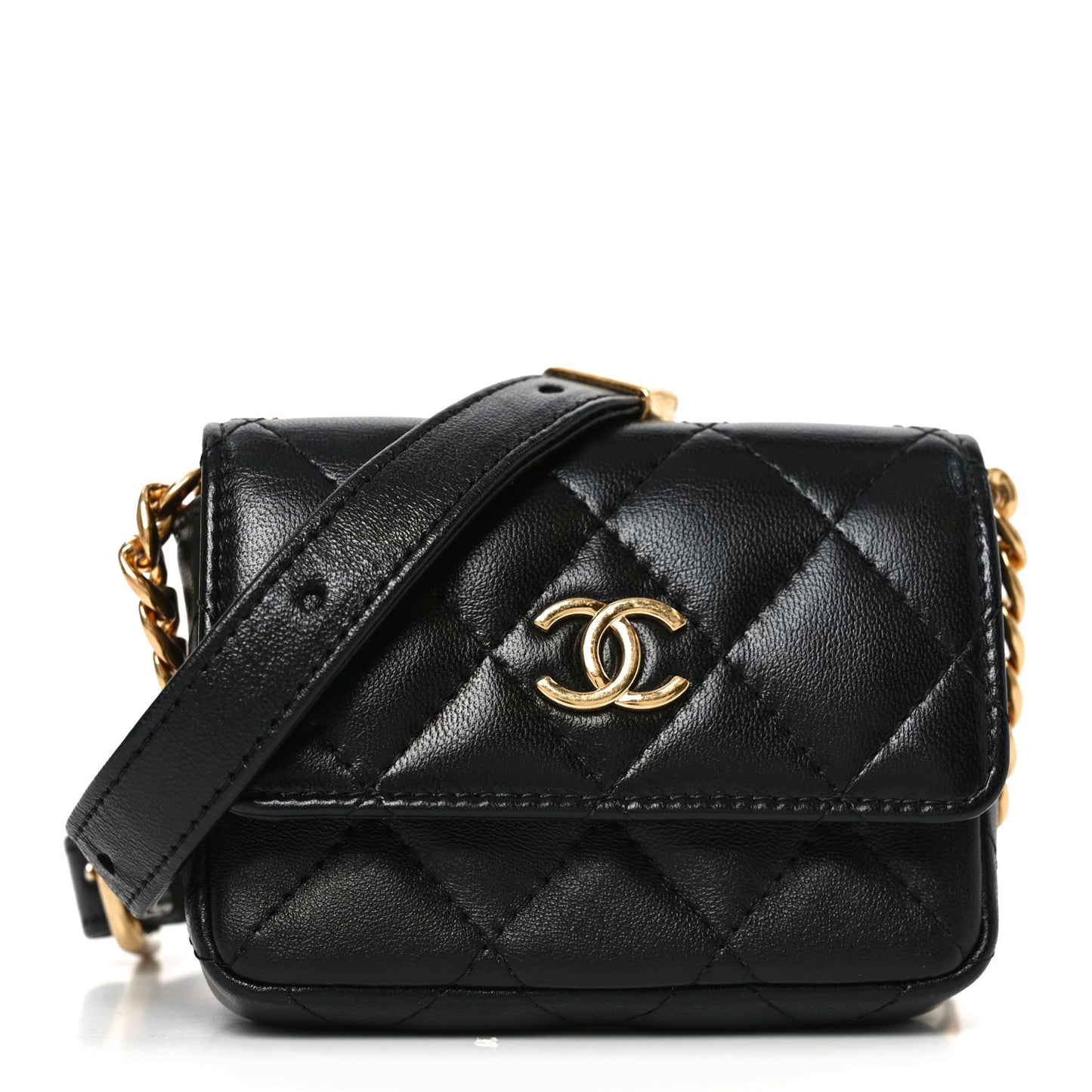 Lambskin Resin Pearl Quilted Mini Belt Bag Black