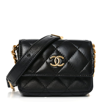 Chanel Lambskin Resin Pearl Quilted Mini Belt Bag Black 1 of 11