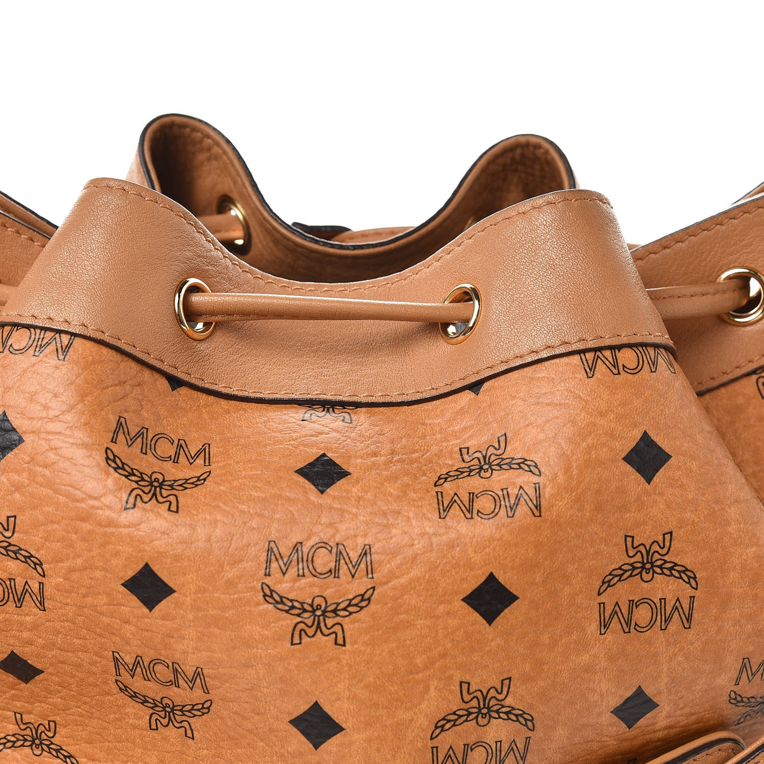 MCM Visetos Essential Drawstring Bucket Bag Cognac 9 of 11