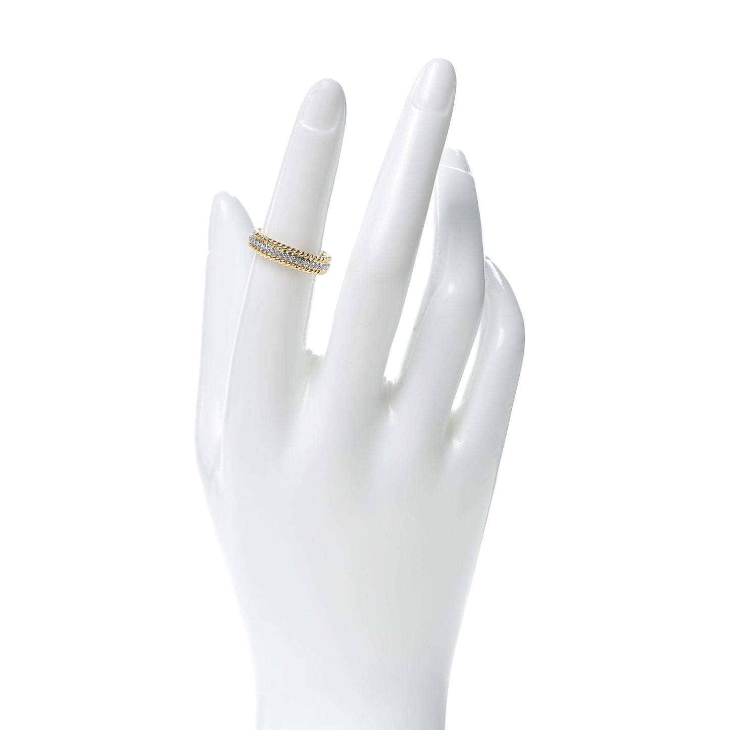 18K Yellow Gold Platinum Diamond Schlumberger Rope Two-Row Ring 51 5.75