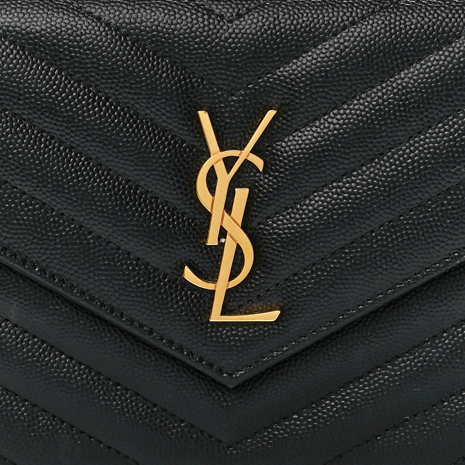 Saint Laurent Grain De Poudre Matelasse Chevron Monogram Envelope Chain Wallet Black 7 of 11