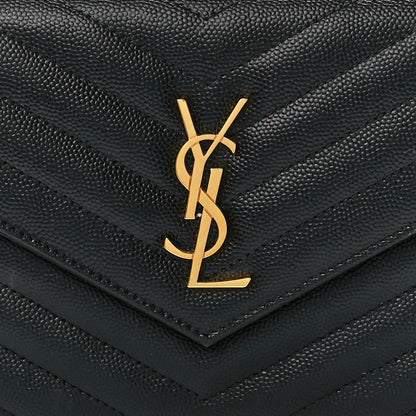 Saint Laurent Grain De Poudre Matelasse Chevron Monogram Envelope Chain Wallet Black 7 of 11