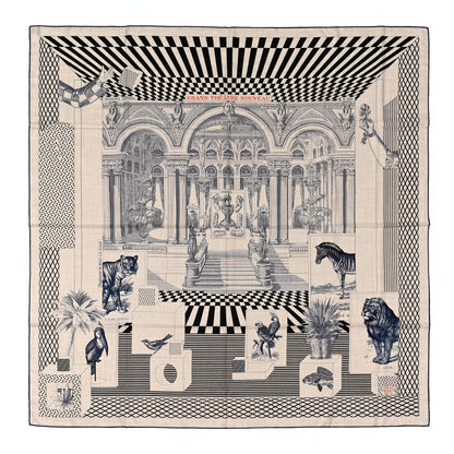 Hermes Cashmere Silk Grand Theatre Nouveau Shawl 140 Naturel Marine Black 1 of 6