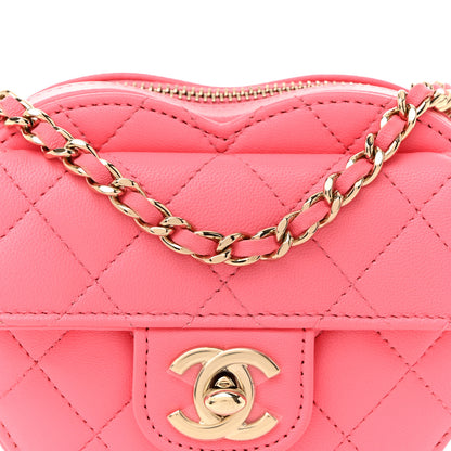 Chanel Lambskin Quilted CC In Love Heart Clutch With Chain Pink 8 of 13