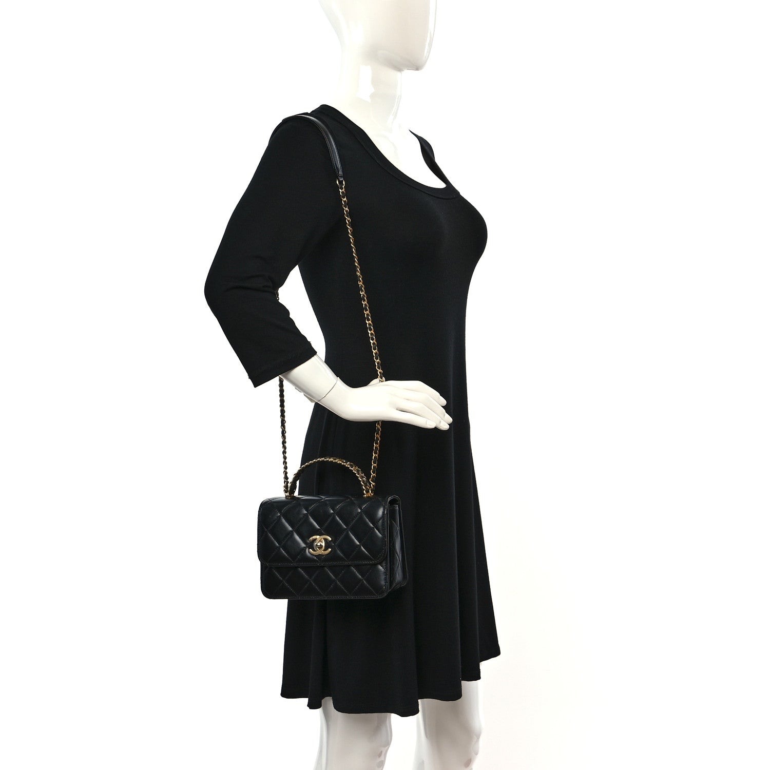 Chanel Shiny Calfskin Quilted Mini Chain Top Handle Flap Black 2 of 13