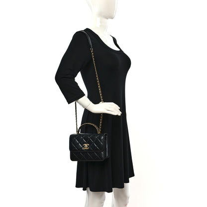 Chanel Shiny Calfskin Quilted Mini Chain Top Handle Flap Black 2 of 13