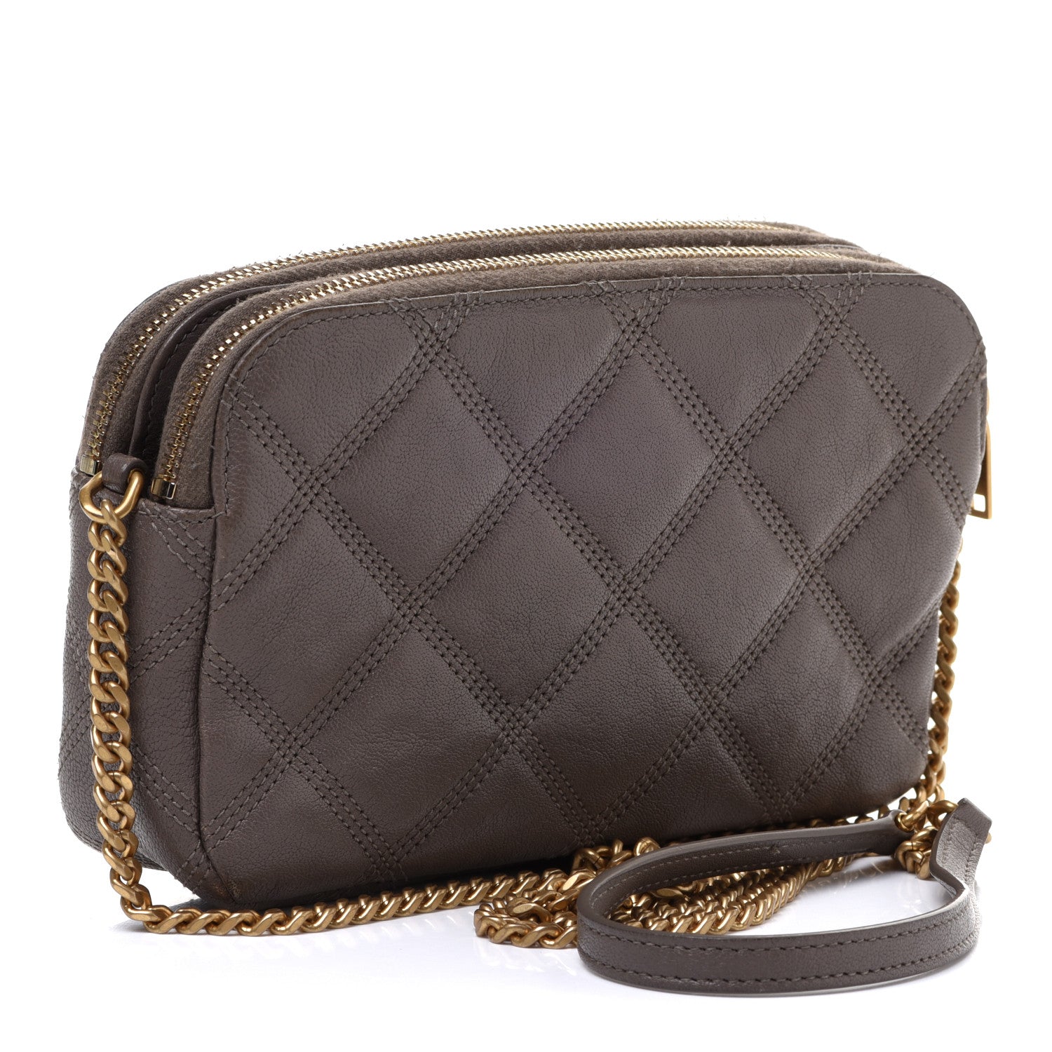 Saint Laurent Grained Lambskin Quilted Mini Becky Double Zip Bag Taupe 3 of 16