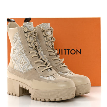 Louis Vuitton Suede Calfskin Jacquard Since 1854 Laureate Platform Desert Boots 40 Beige 10 of 10