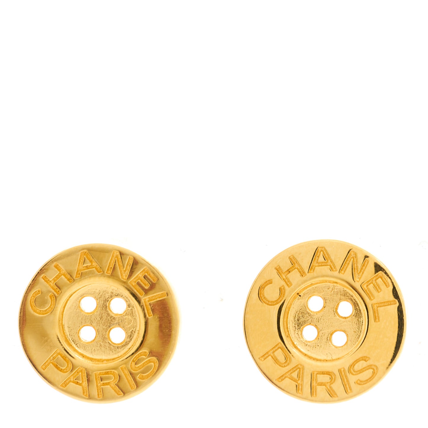 Metal Paris Button Stud Earrings Gold