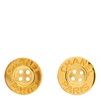 Chanel Metal Paris Button Stud Earrings Gold 1 of 4