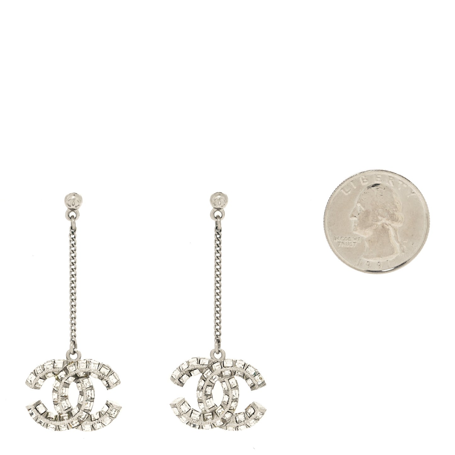 Baguette Crystal CC Drop Earrings Silver