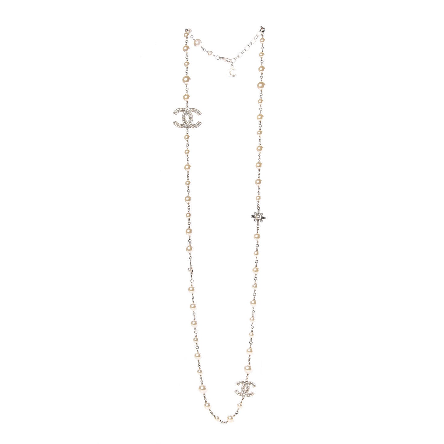 Pearl Crystal CC Long Necklace Gold