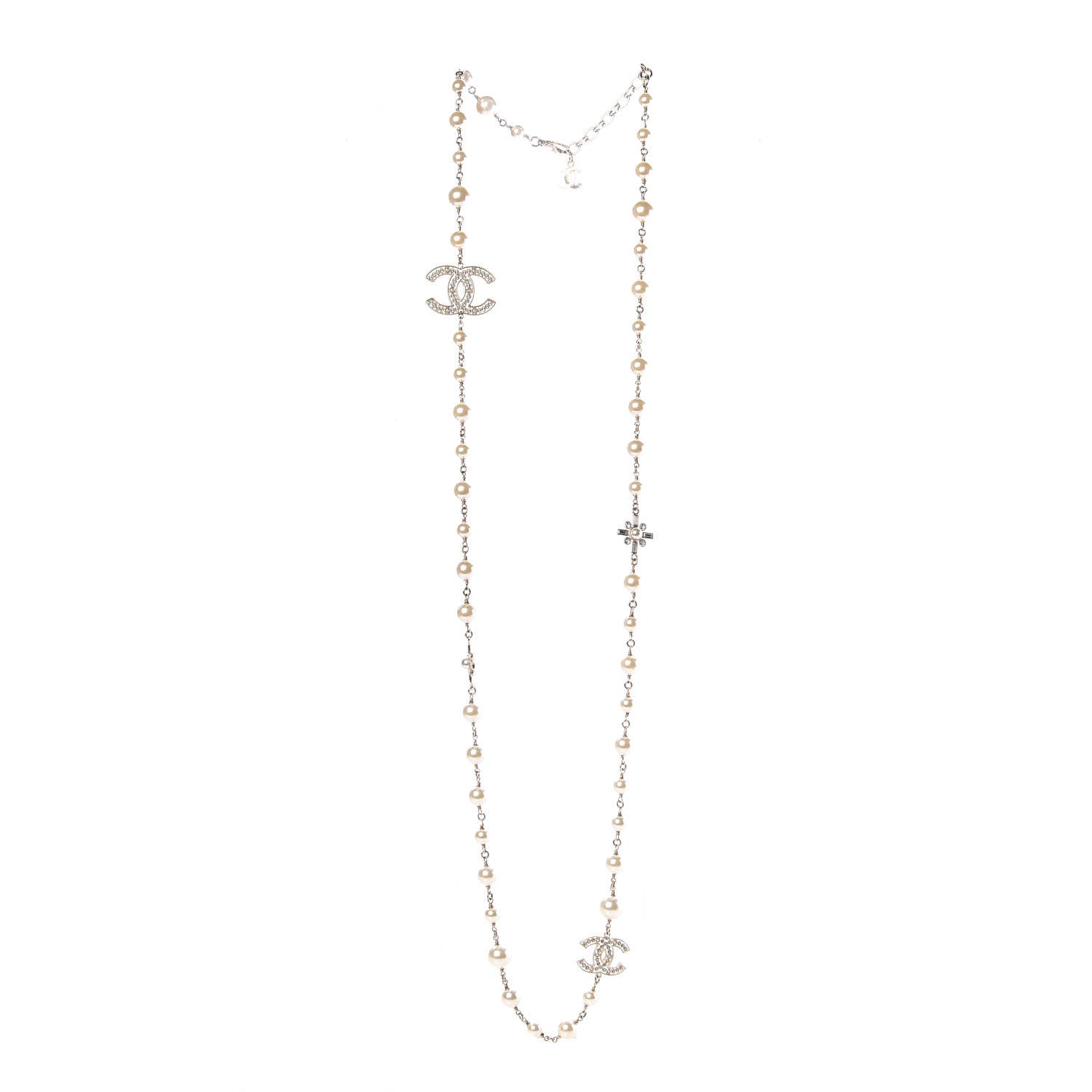Chanel Pearl Crystal CC Long Necklace Gold 3 of 6