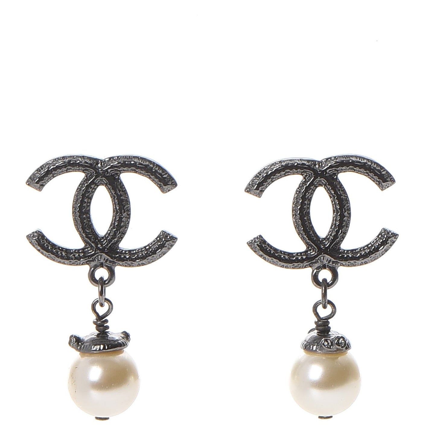 Ruthenium Pearl CC Bead Drop Earrings