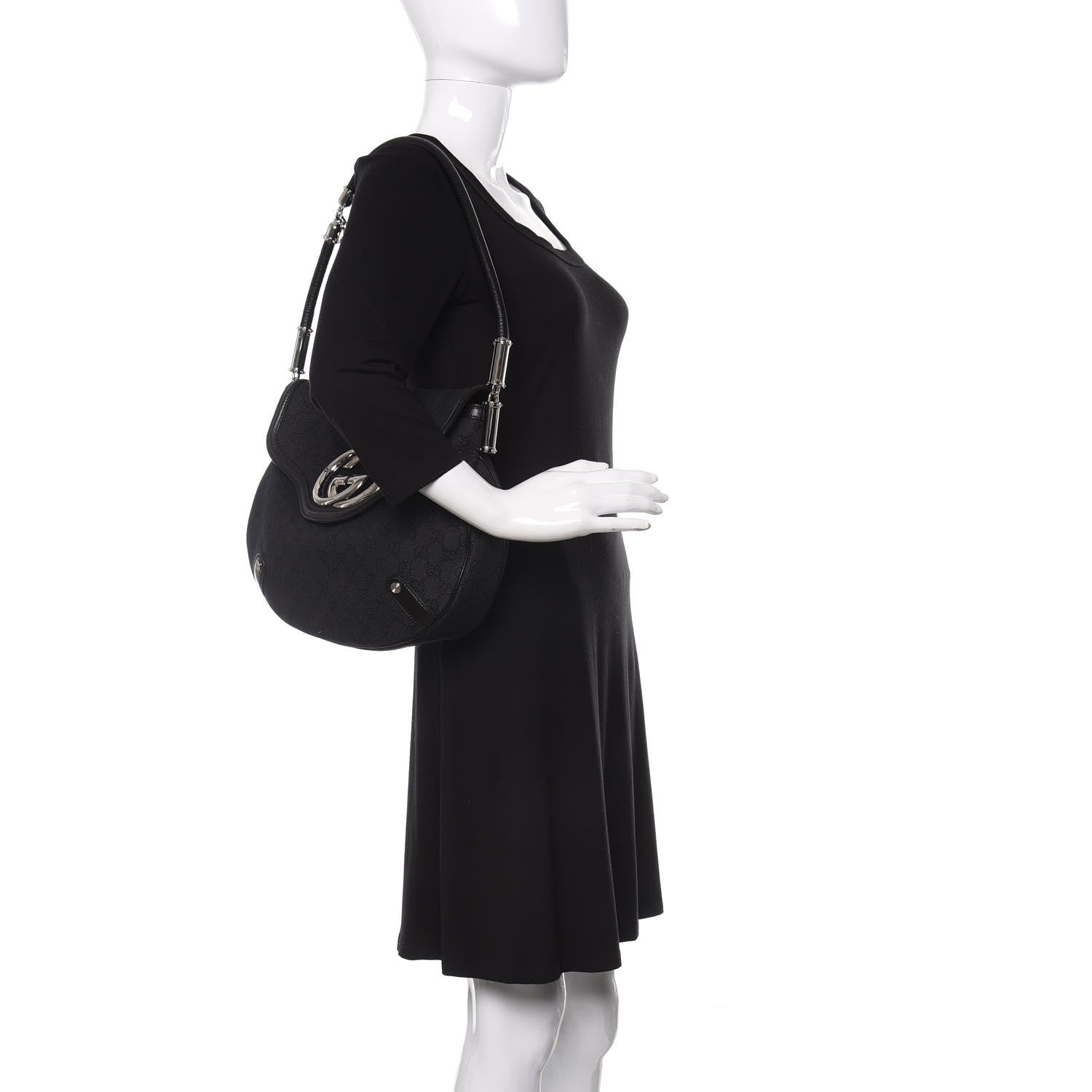 Gucci Denim Monogram Britt Tassel Shoulder Bag Black 2 of 10