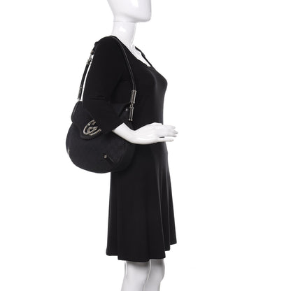 Gucci Denim Monogram Britt Tassel Shoulder Bag Black 2 of 10
