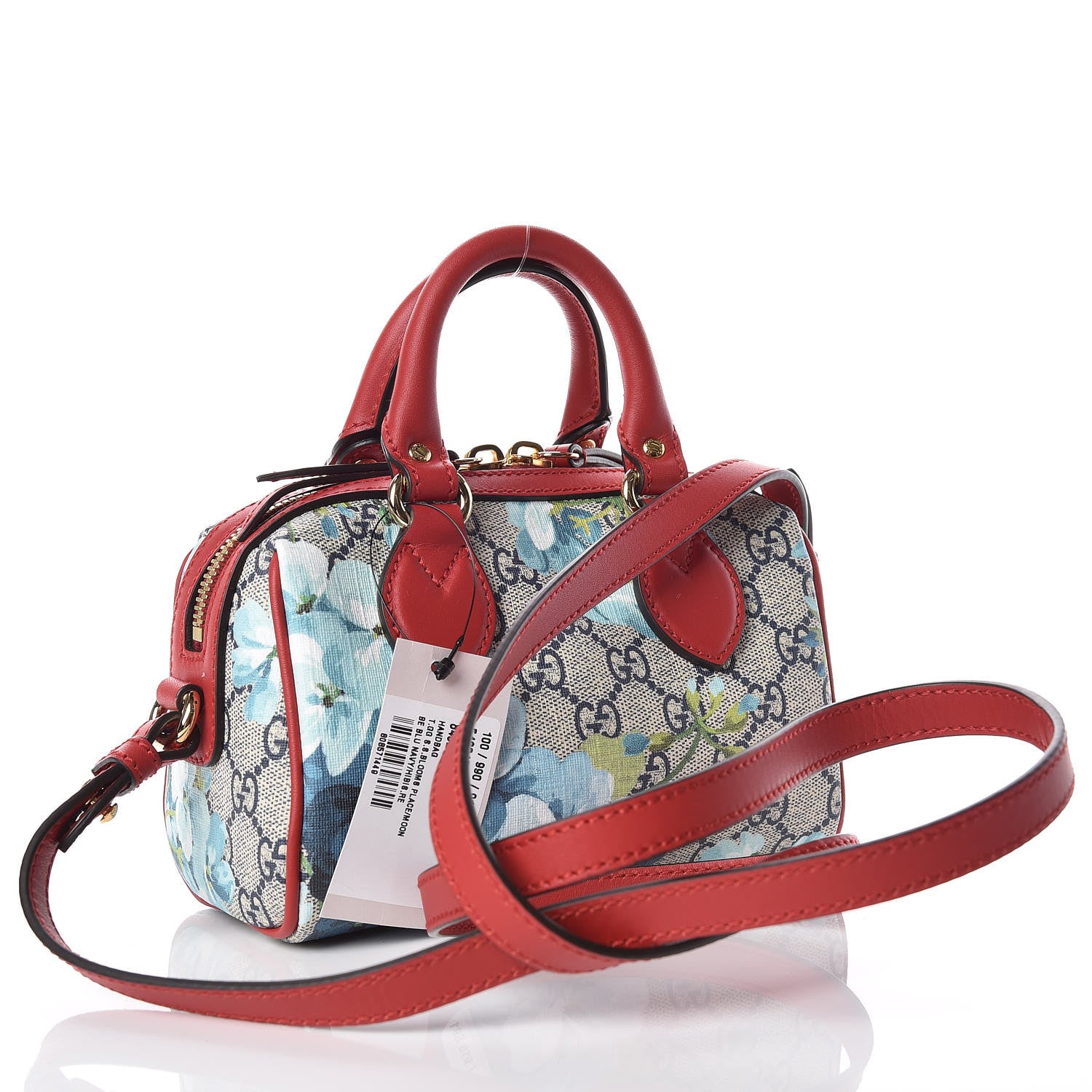 Gucci GG Supreme Monogram Blooms Mini Boston Navy Blue Hibiscus 3 of 9