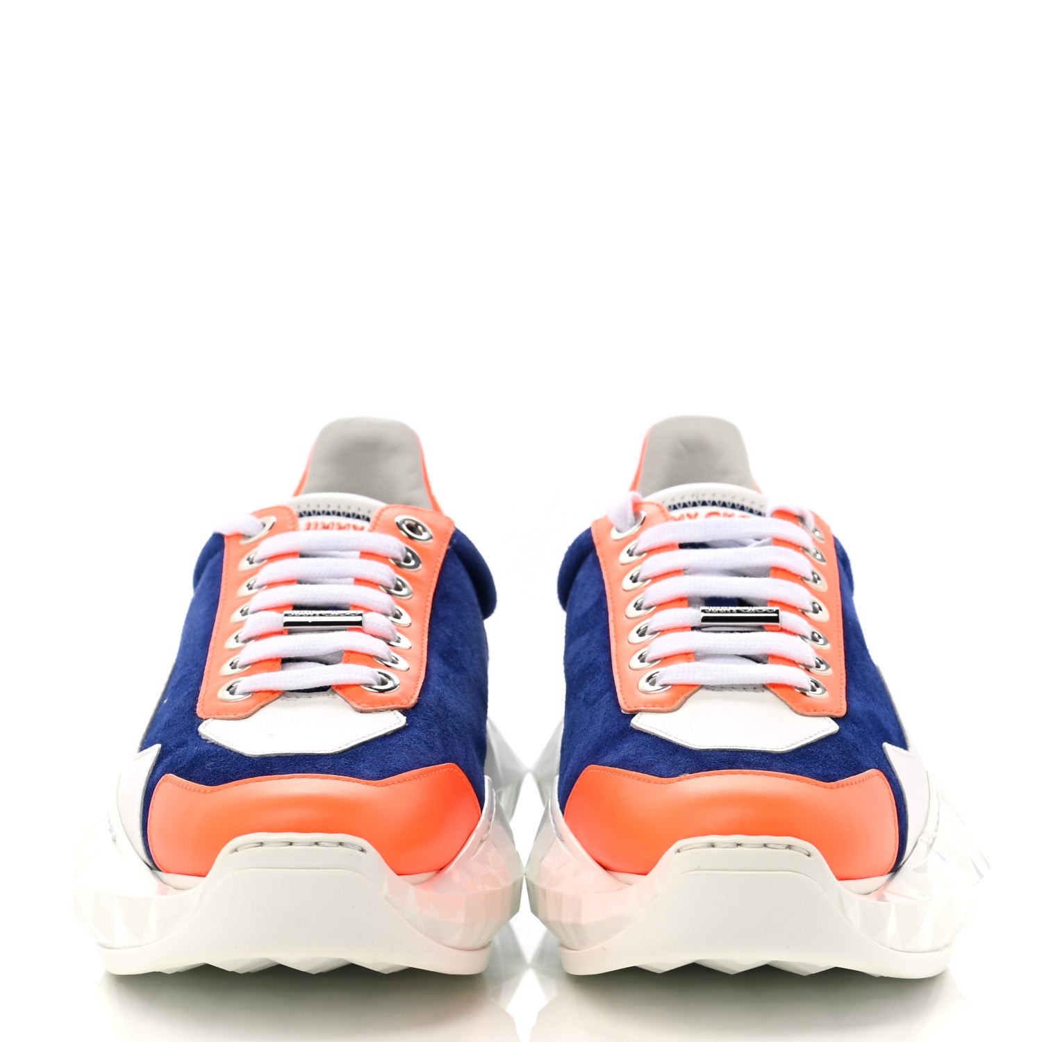 Jimmy Choo Suede Calfskin Diamond Low Top Sneaker 40 Cobalt Neon Orange 2 of 8