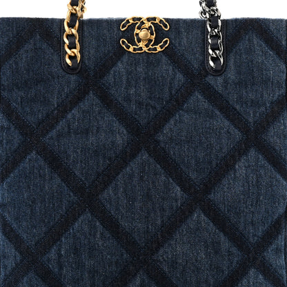 Chanel Denim Quilted Chanel 19 North South Shopping Bag Blue 8 of 10