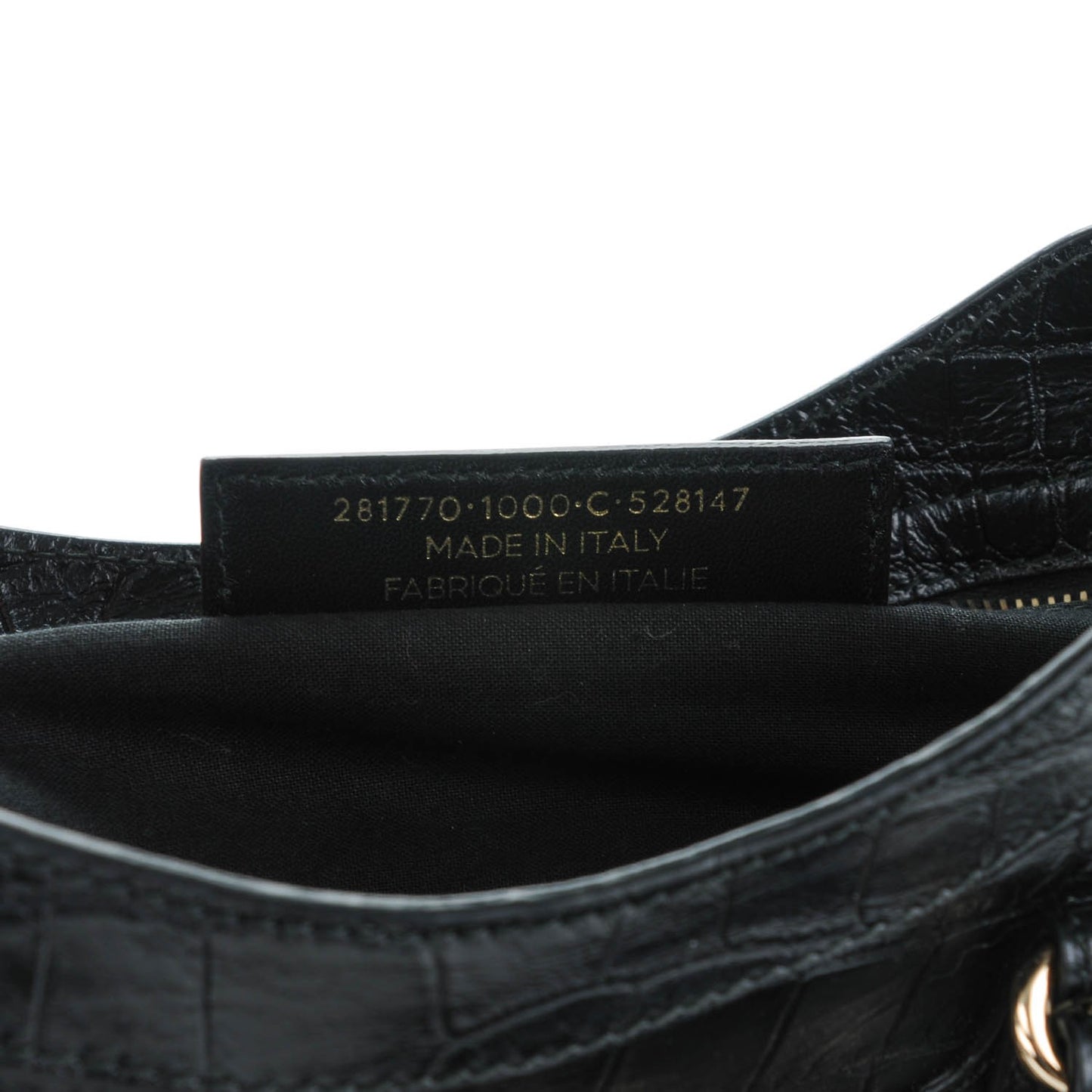 Calfskin Crocodile Embossed Giant 12 Gold Hardware City Black