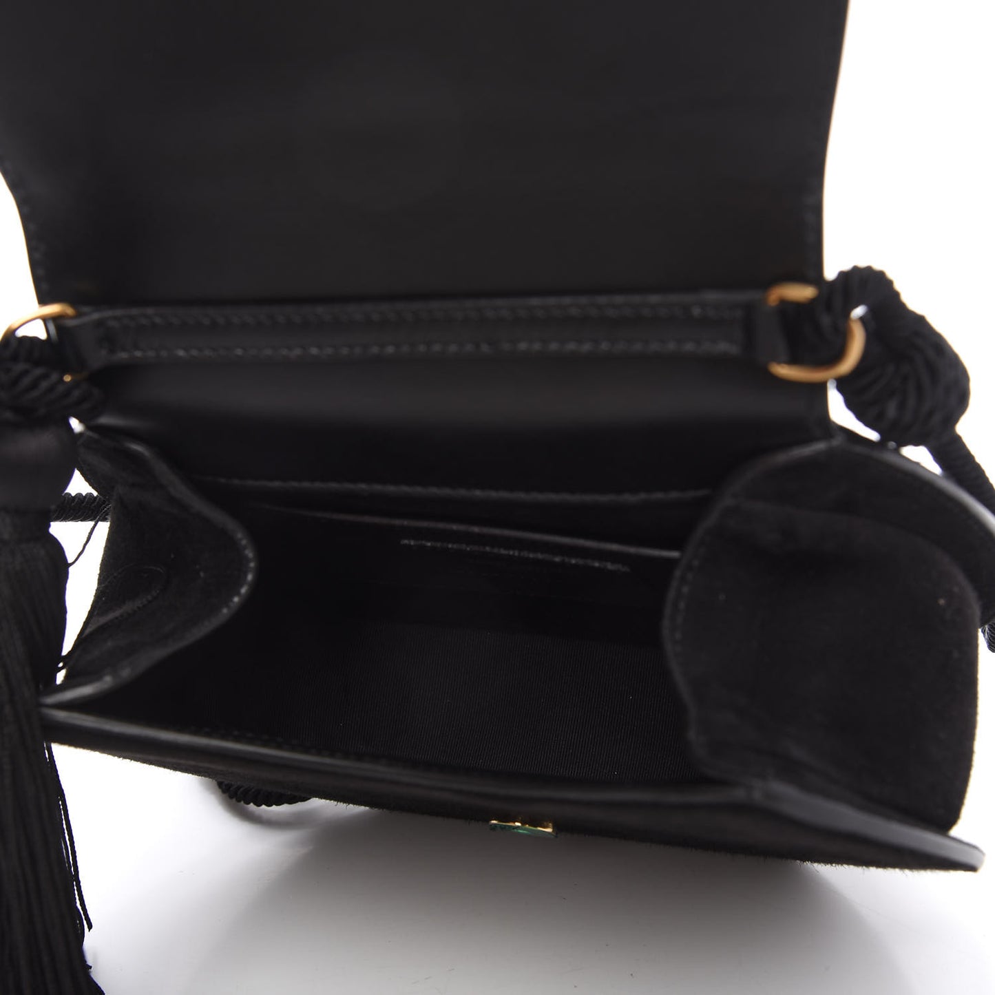 Suede Tassel Demie Lune Minaudiere Black