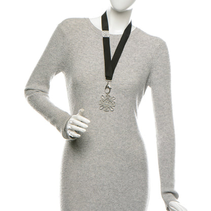 Chanel Crystal CC Lanyard Necklace Black Silver 2 of 6