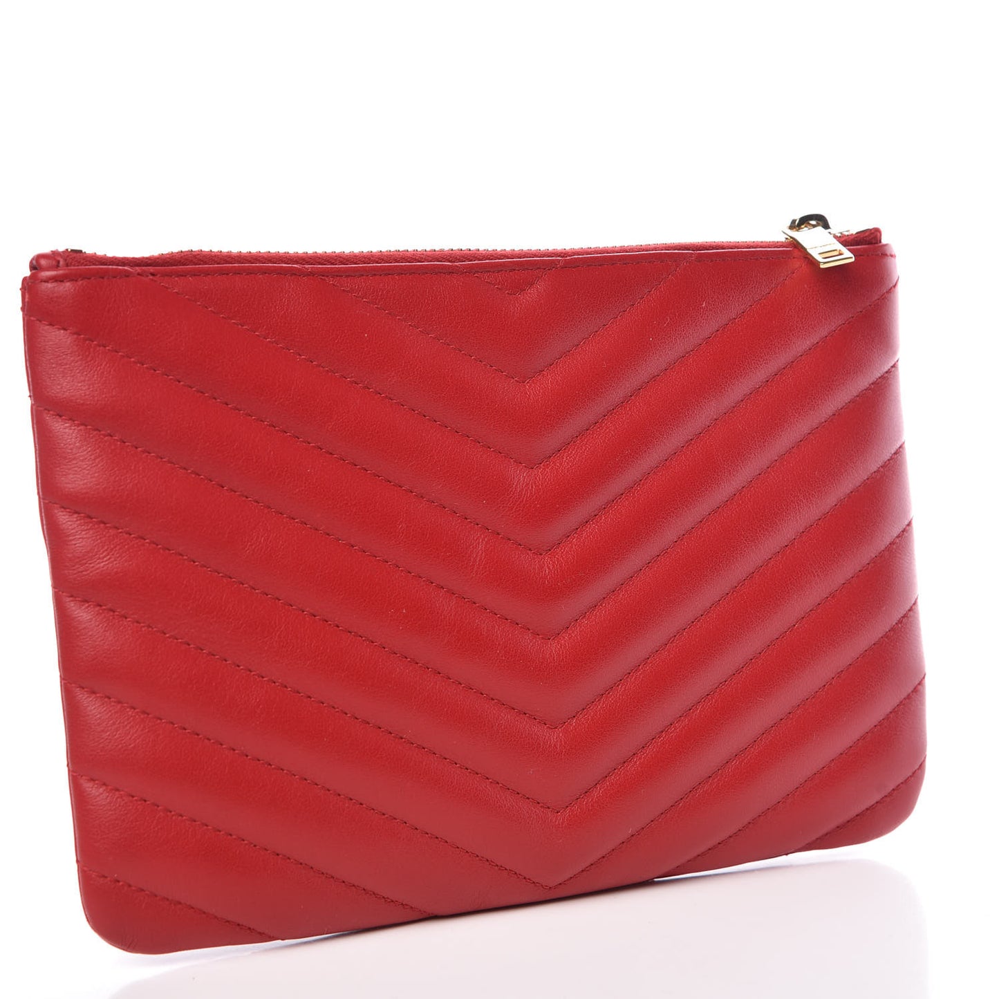 Calfskin Matelasse Chevron Monogram Pouch Red