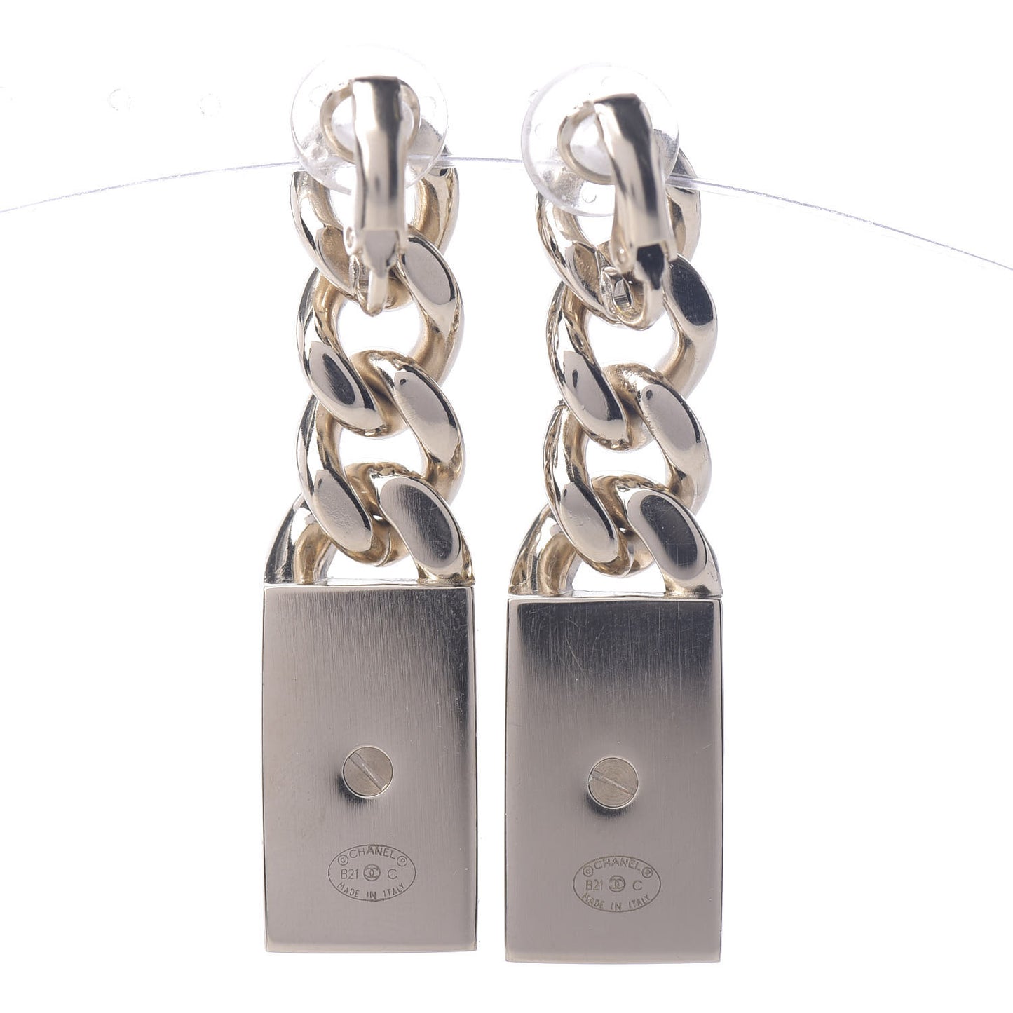 Crystal Dog Tag Charm Earrings Gold