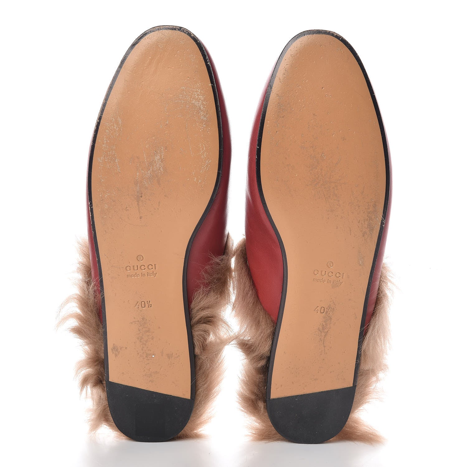 Gucci Betis Glamour Calfskin Fur Princetown Slippers 40.5 Hibiscus Red Naturale 5 of 12