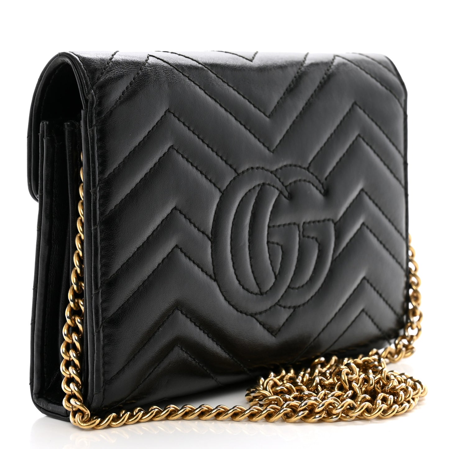 Calfskin Matelasse GG Marmont Chain Wallet Black
