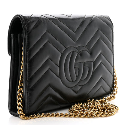 Gucci Calfskin Matelasse GG Marmont Chain Wallet Black 3 of 10