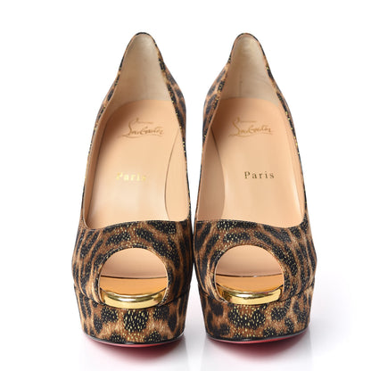 Christian Louboutin Lurex Specchio Leopard Fetish Peep 130 Pumps 37 Black Gold 2 of 8