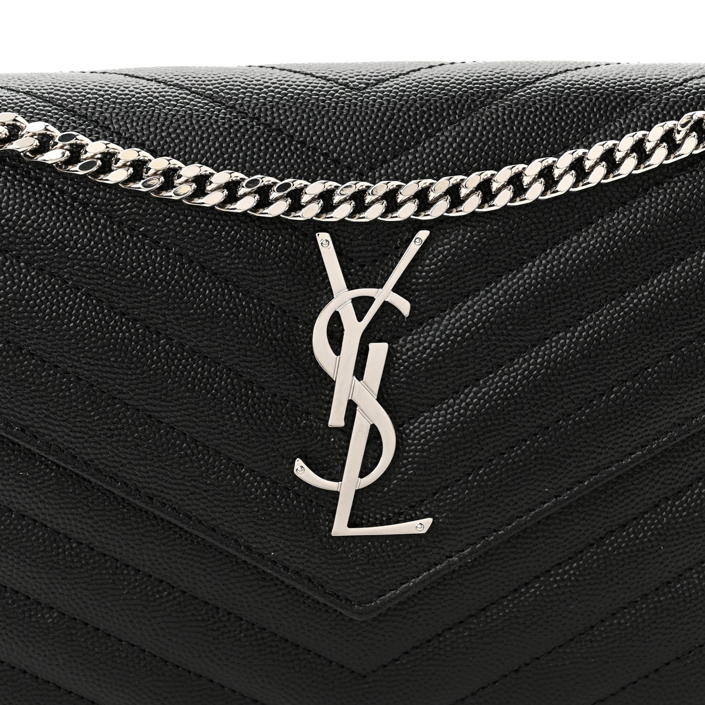 Grain De Poudre Matelasse Chevron Monogram Chain Wallet Black