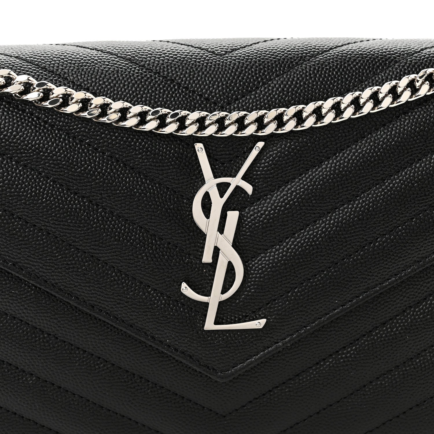 Saint Laurent Grain De Poudre Matelasse Chevron Monogram Chain Wallet Black 7 of 9
