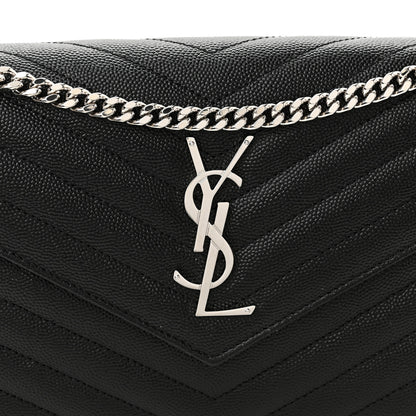 Saint Laurent Grain De Poudre Matelasse Chevron Monogram Chain Wallet Black 7 of 9
