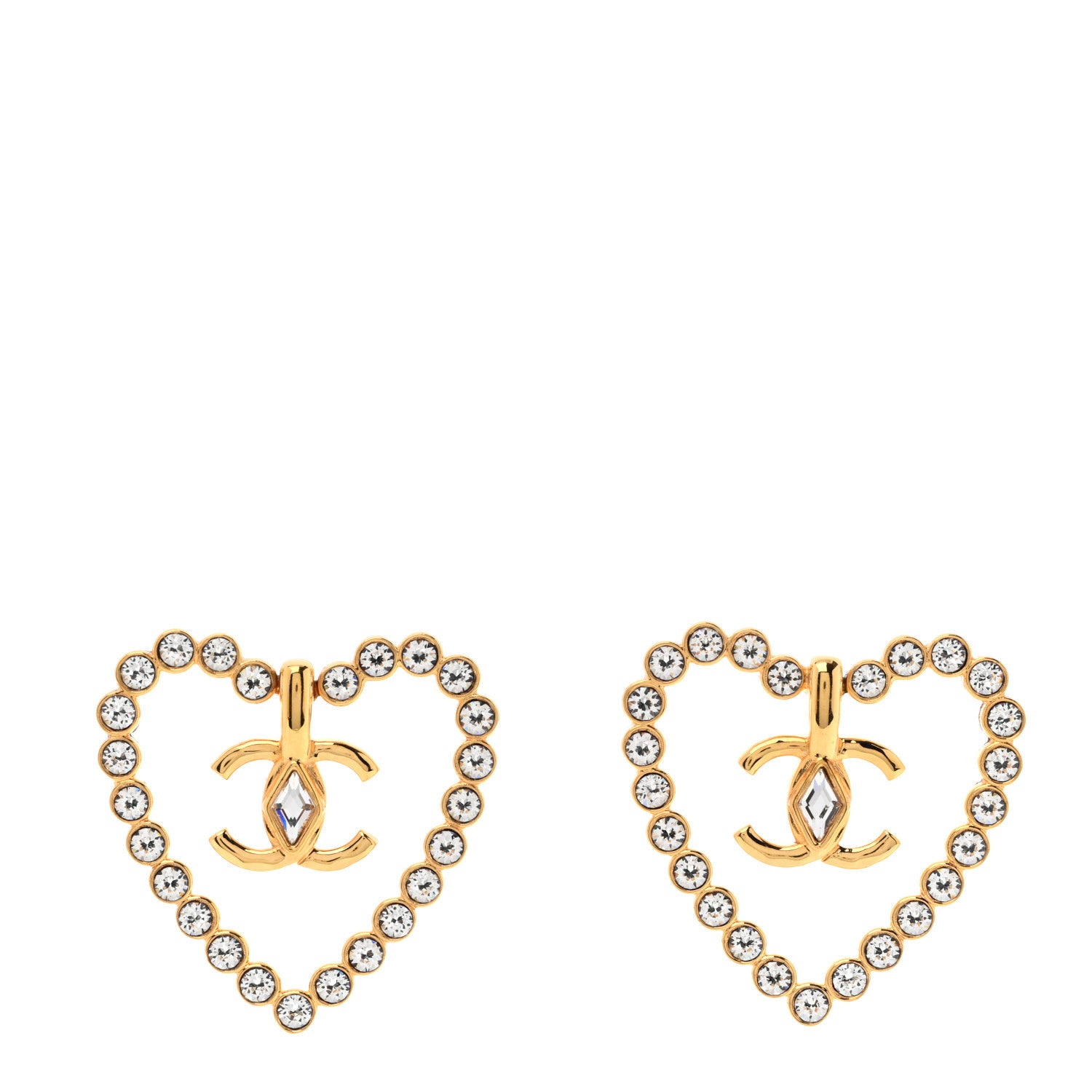 Chanel Crystal Heart CC Earrings Gold 1 of 5