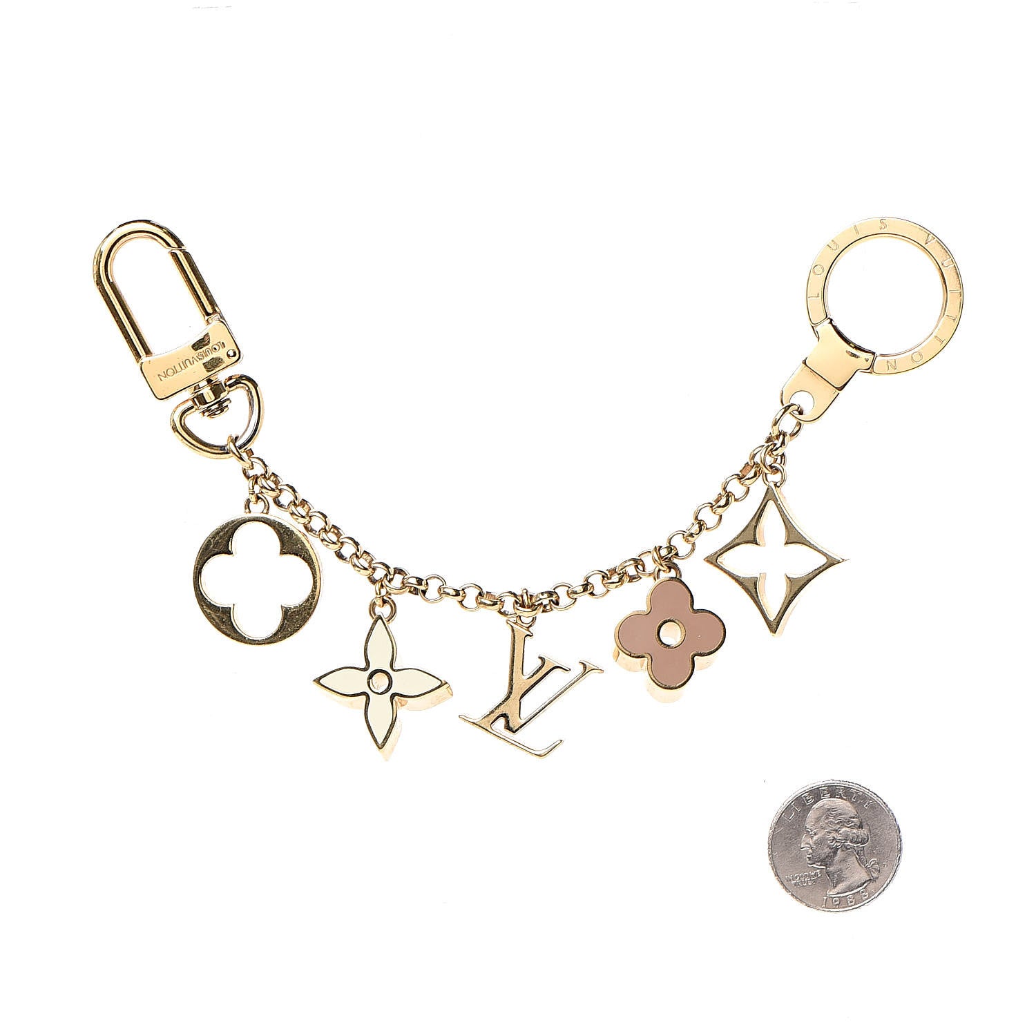 Louis Vuitton Brass Enamel Fleur De Monogram Bag Charm Chain Gold 2 of 3