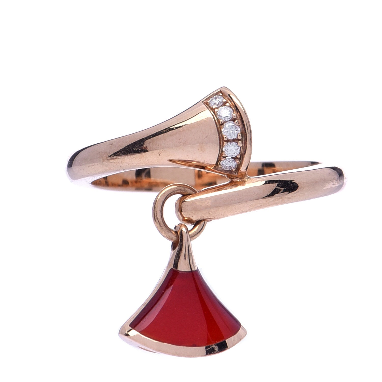 Bulgari 18K Rose Gold Diamond Carnelian Divas' Dream Charm Ring 53 6.5 1 of 6