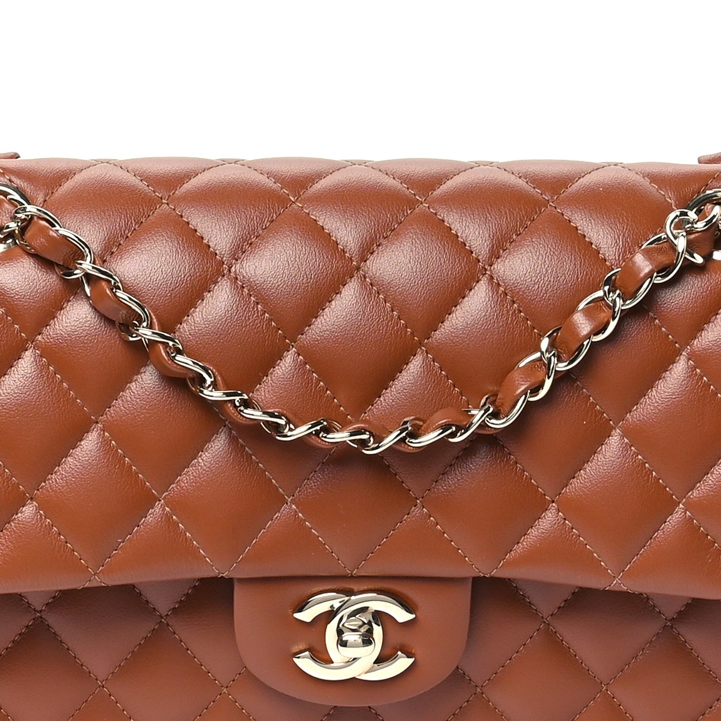 Lambskin Quilted Medium Double Flap Brown