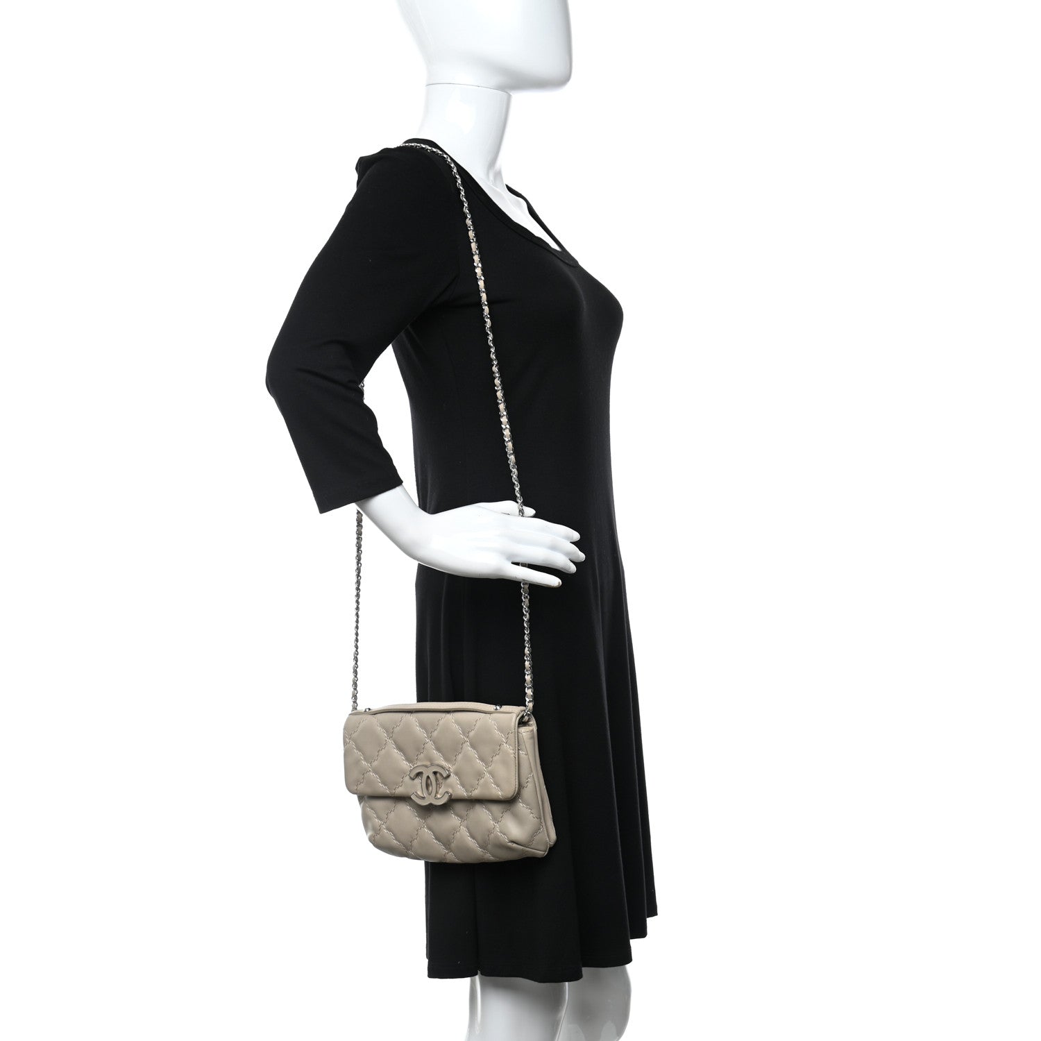 Chanel Calfskin Quilted Double Stitch Hamptons Clutch with Chain Beige Clair 2 of 11